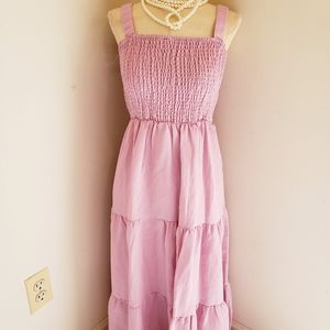 JULIANA'S BOUTIQUE SMOCKED MAUVE PINK MIDI DRESS